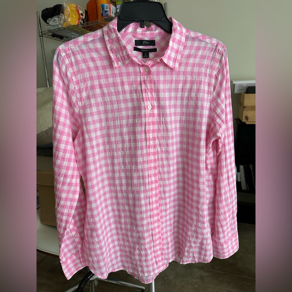 JCREW PINK GINGHAM BUTTON DOWN SHIRT